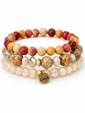 Erimish Beaded Bracelet Stack Boho Bracelets Set Neutral Wood & Stone Layering